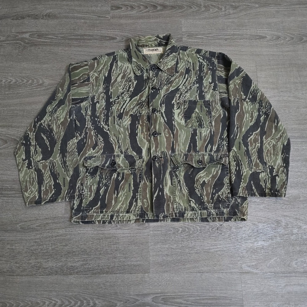 Vintage Ranger Camo Shirt Button Up‎ Jacket Tiger Stripe 90s Boxy USA MENS LARGE